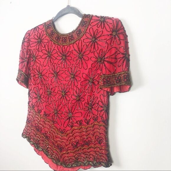 PAPELL BOUTIQUE | Vintage Silk Beaded Top Small - Picture 2 of 8